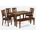 East West Furniture East West Furniture CADU6C-MAH-LC Capri 6PC Rectangualar Table with 4 Dudley Leather seat chairs and one 51-in Long bench CADU6C-MAH-LC